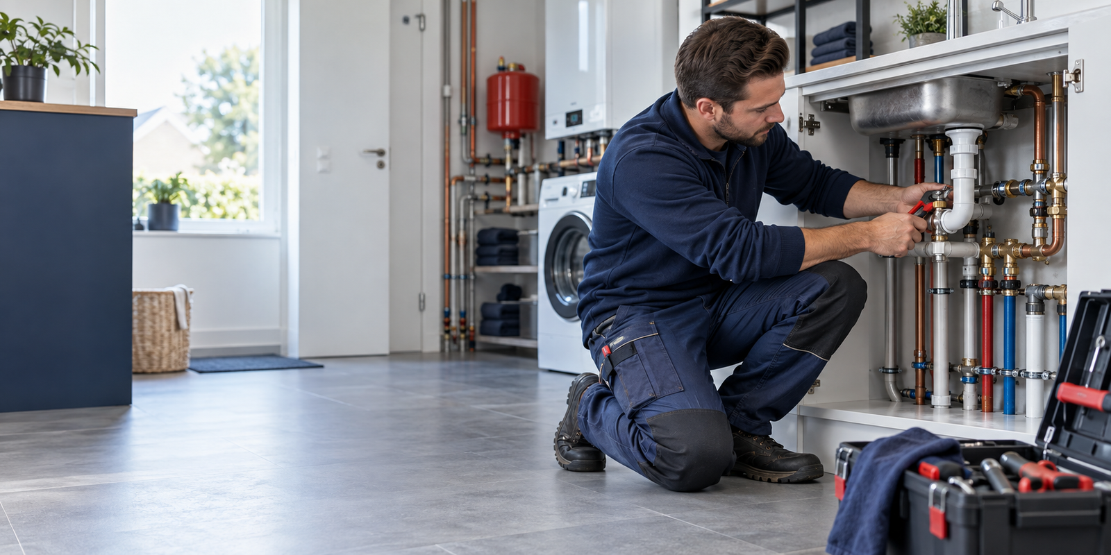 Loodgieter aan het werk bij professioneel leidingwerk